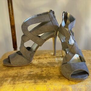 Grey Suede Lattice Heels